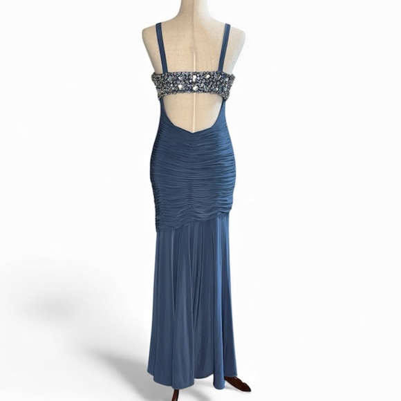 Jovani Blue Beaded Maxi Dress - Picture 3 of 5